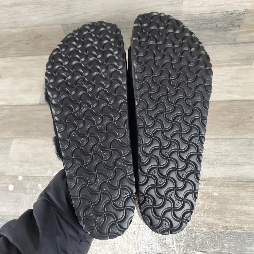 Birkenstock Arizona Shearling Black Sandals Mens Sz 13 Lined Slides NEW NWOB